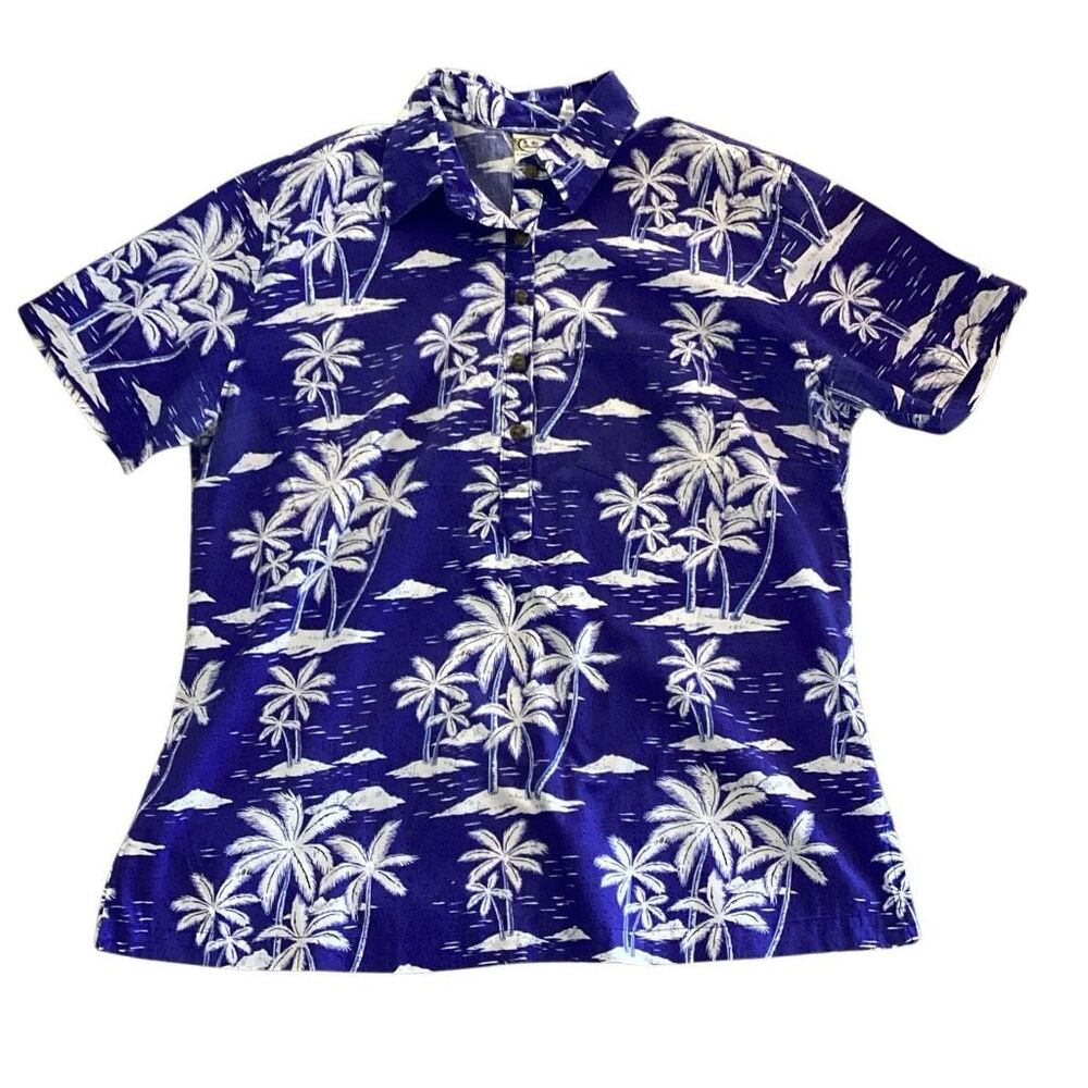Vintage Go Barefoot Hawaiian Aloha Shirt Men’s XL Palm Tree Pullover USA